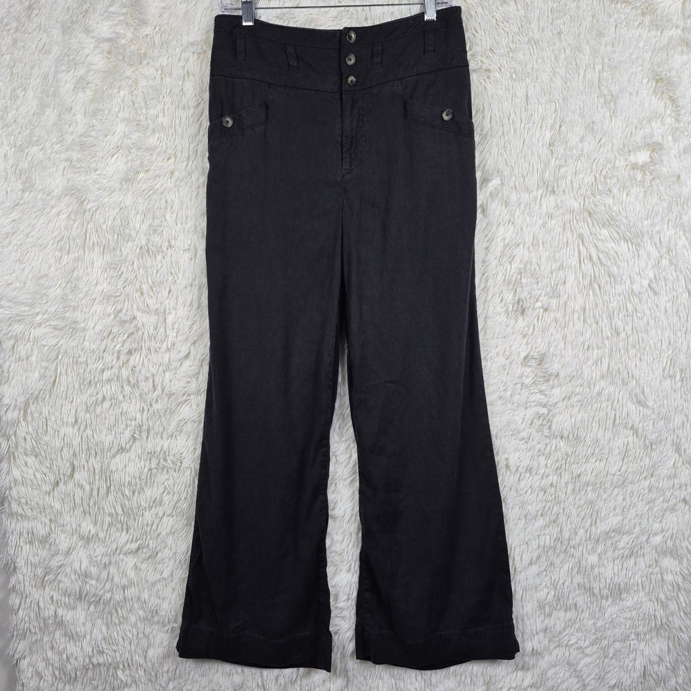 Anthropologie Black Linen Blend Wide Leg Pants High Rise Trousers Size 4 Boho